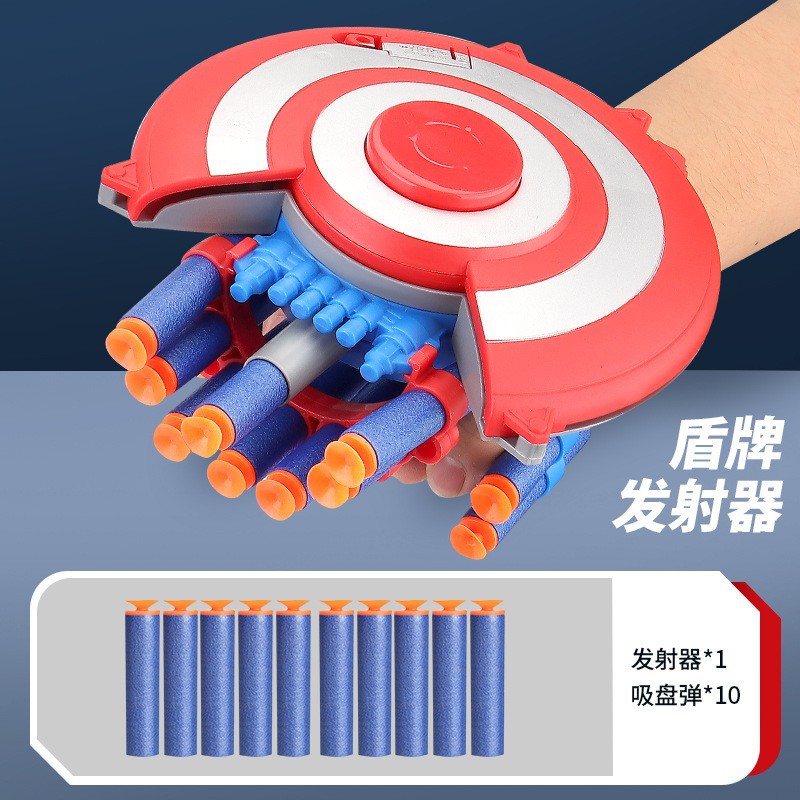 Transfronterizo Captain America Spider-Man lanzador escudo disparar cartuchos blandos ocultos deformable pistola de juguete para niños