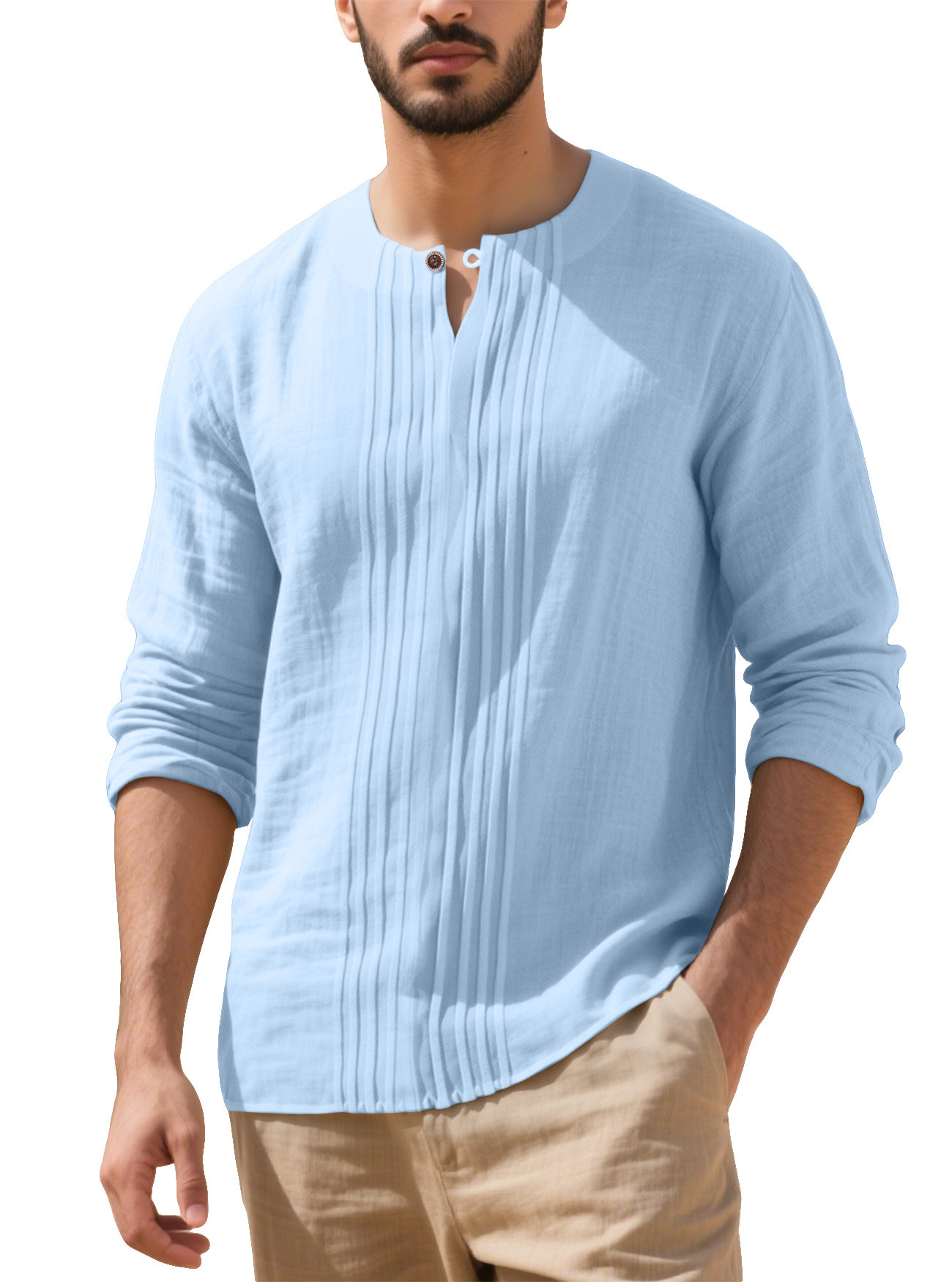 Herren Langarm Leinen T-shirt Set Für Herbst Und Winter_voghion.com