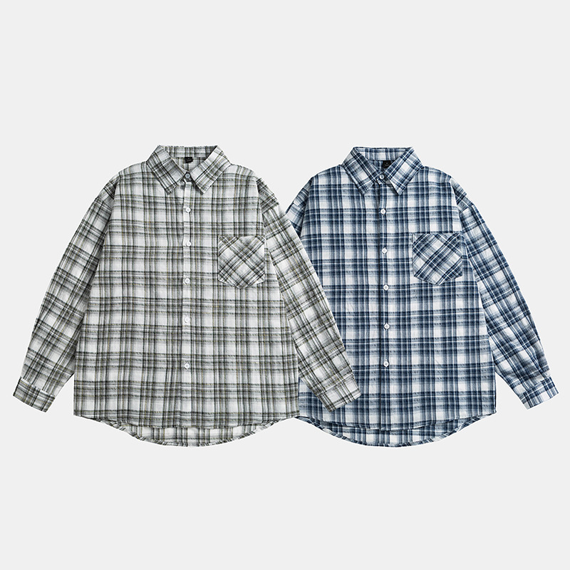 Ru Meng American Style Retro Trendy Brand Plaid Long-sleeved Shirt Men's and Women's oversize Loose All-match Design Sense Trendy Coat