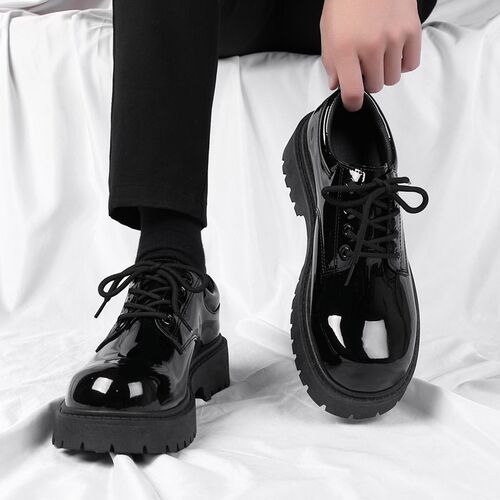 Autumn Wenzhou Small Leather Shoes for Men, Formal Business, British Derby Style, Wide-Fitting, Large Head, Leisure Trendy, Glossy Finish