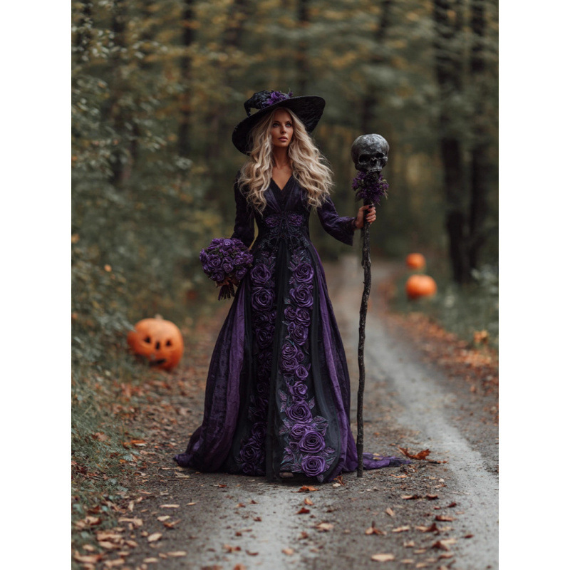 Cross-border autumn new digital print American fashion casual Halloween new witch dress Cross-border autumn new digital print American fashion casual Halloween new witch dress