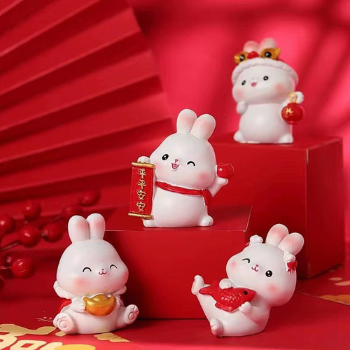 New Year Resin Zodiac Gift Lucky Rabbit Ornament Cute Cute Rabbit Car Interior Decorative Item Wholesale