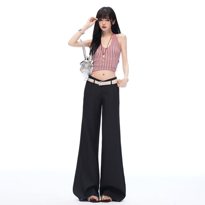 American Retro Low-Waist Suit-Style Loose Flared V-Shaped Waist Hot Girl Slim Fit Versatile New Jeans