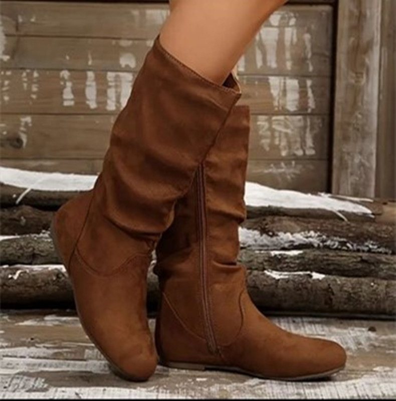 Dames slouch laarzen van suède western stijl met ritssluiting_voghion.com