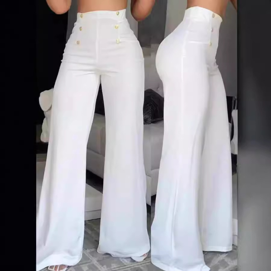 Slim Fit Double Breasted Flared Trousers For Women Elegant Unique Slightly Elastic Bottoms_voghion.com