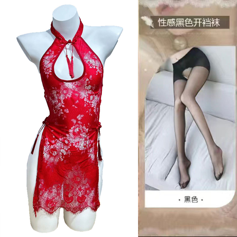 0907 레드 + 블랙 가랑이 없는 양말