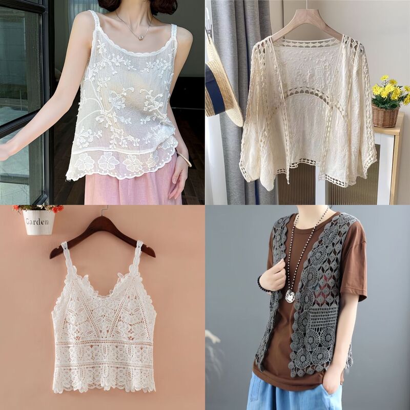 Bohemian Vacation Style Camisole with Intricate Craftsmanship, New Design Lace Crochet Sleeveless Top for Women in Spring Bohemian Vacation Style Camisole with Intricate Craftsmanship, New Design Lace Crochet Sleeveless Top for Women in Spring