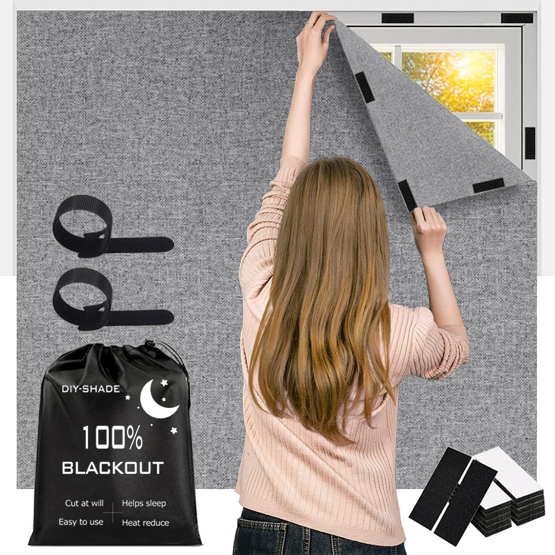 Full Blackout Wrinkle-Free Linen Curtains Portable Travel Sunshades Amazon Cuttable Heat-Insulating Sun Protection and Cold-Resistant Curtains