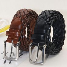复古加厚手工编织碎牛皮合成腰带经典方形针扣牛仔裤裤带皮带适用