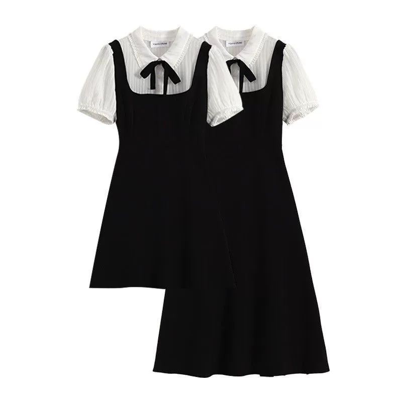 Женское летнее платье-поло больших размеров из двух частей в консервативном стиле, новая юбка средней длины для похудения талии