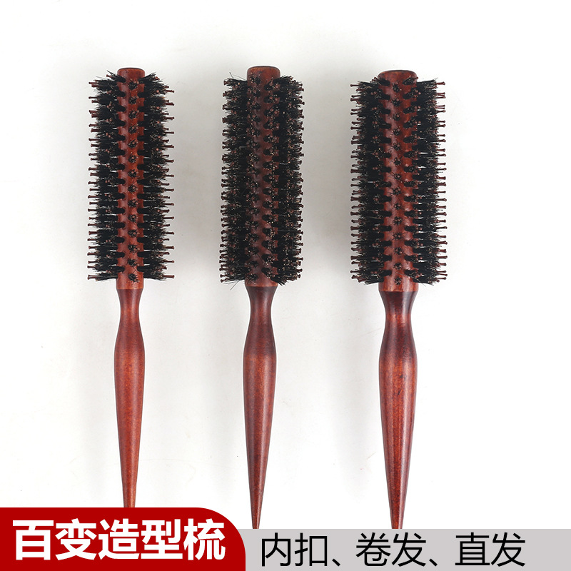 Pein redondo de cerdas de cerdo peinero masaje de salud soplado estilo de cabello recto rizado pein rodillo pein pein peras pein de botón interior