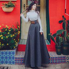 文艺学生修身毛衣女复古格子毛呢半身长裙收腰套装裙两件套秋冬季