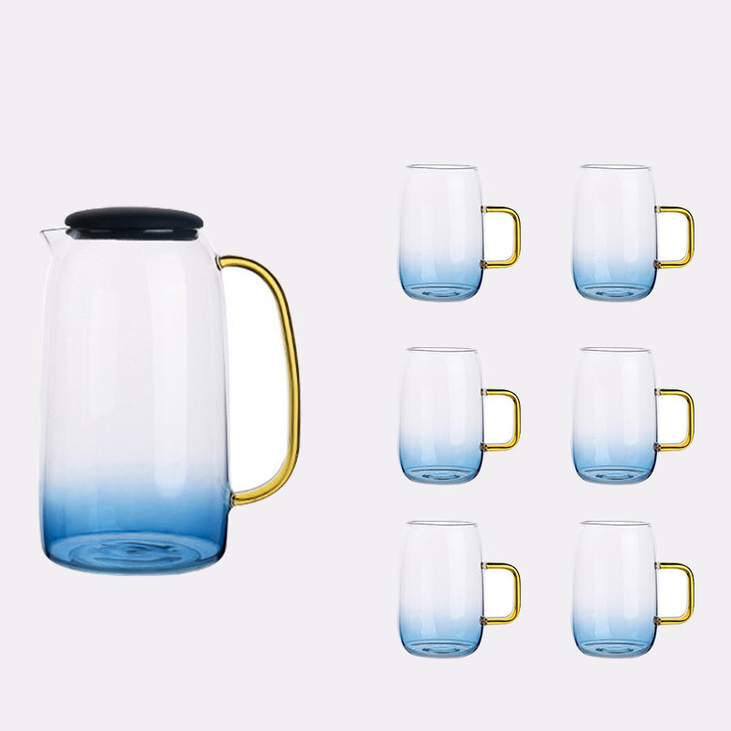 Botella de agua fría vidrio resistente al calor de alta temperatura a prueba de explosiones hogar de gran capacidad juego de té taza de mármol azul botella de agua fría