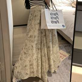 法式时尚印花天丝大摆裙裤女~2024春夏千金气质腿粗救星阔腿裤裙