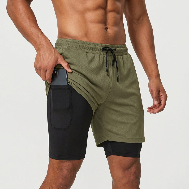 Cross-Border Men's Colorful Polyester Double-Layer Two-In-One Quick-Dry Sports Shorts with Pockets Gym Shorts Outdoor Sports Cross-Border Men's Colorful Polyester Double-Layer Two-In-One Quick-Dry Sports Shorts with Pockets Gym Shorts Outdoor Sports