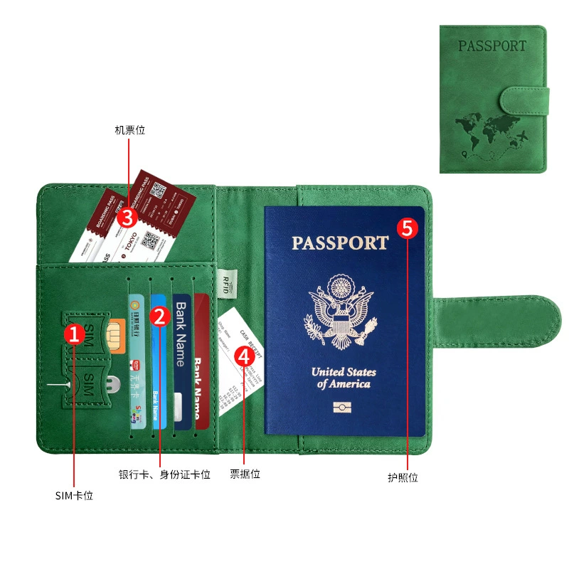 Портмоне для паспорта (из кожзаменителя) с блокировкой RFID, мультикарточный дорожный кошелек, 15×11×1 см