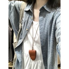 文艺复古磨毛蓝色格子衬衫内搭女棉上衣秋冬叠穿衬衣春秋薄外套