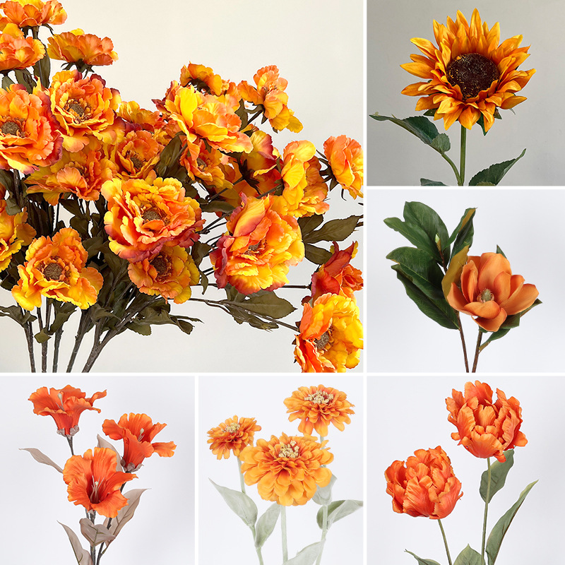 Flores naranja escenario de flores de simulación de bodas sala de bodas hotel decoración de fondo flores falsas flores