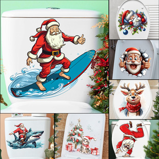 Ofer Santa Claus PVC Toilet Sticker AFC8507 Cross Border Self-adhesive Toilet Christmas Decorative Wall Sticker