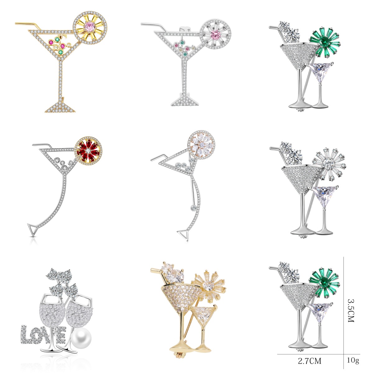 Cross-border European and American fashion creative cocktail Cup brooch clothing design sense bag pin micro-inlaid zircon accessories