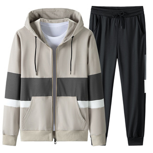 Hooded Cardigan Suit Sweatshirt Men's Amazon Cross-Border New Autumn and Winter Trendy Color Casual Sports Two-Piece Set