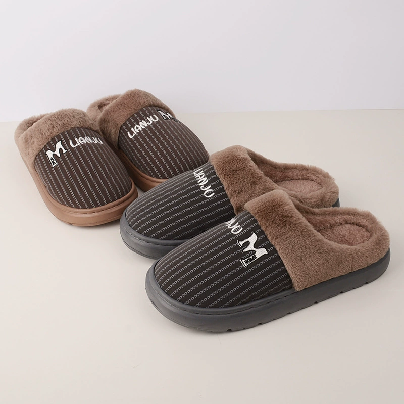 Водонепроницаемые хлопчатобумажные тапочки для мужчин зимний комнатный плюшевый домашний плюшевый теплый и нескользящий