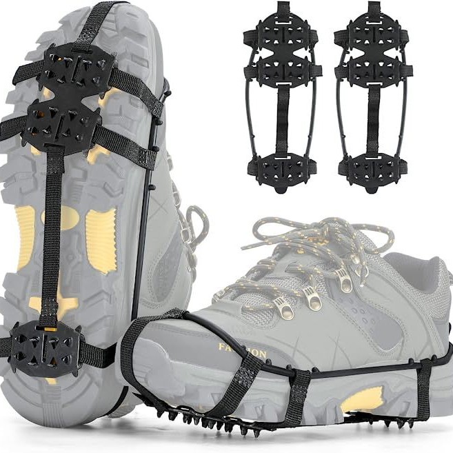戸外24歯補強型氷爪滑り止め靴カバー雪爪雪泥地氷が冬の登山靴スパイクチェーンをつかむ