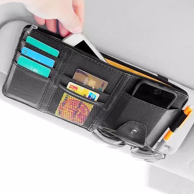 License and Ticket Card Holder — Car Glasses Clip/Bill Clip - quality-model-with-zipper-black