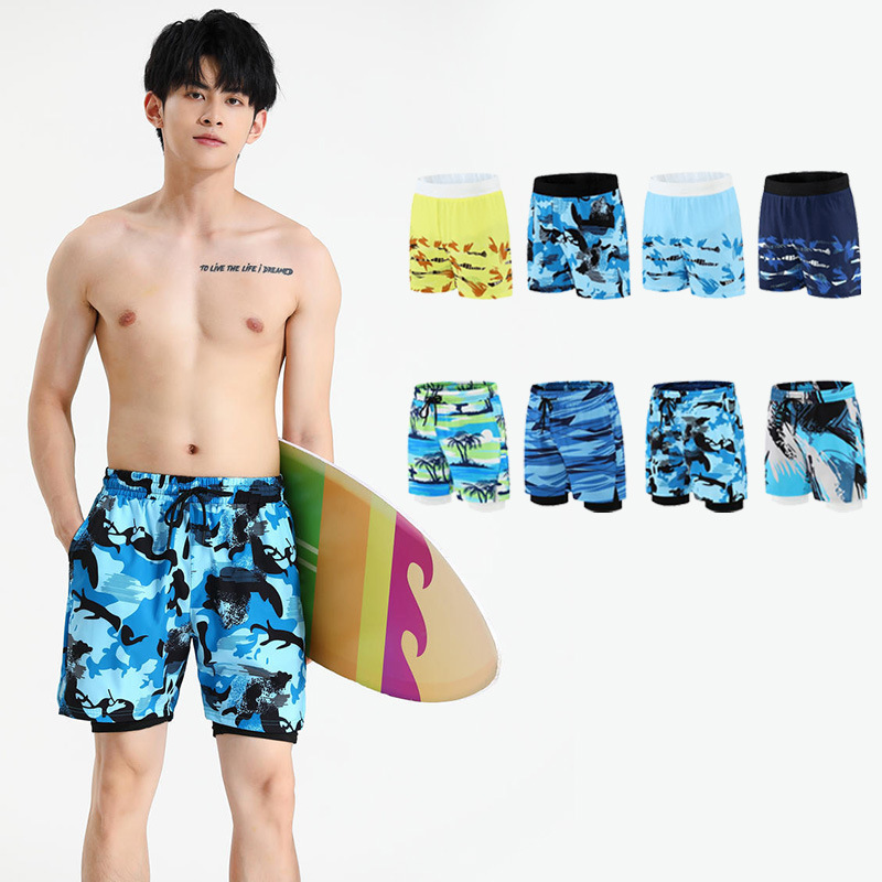 New Style Men's Swimming Trunks, Anti-Embarrassment, Loose-Fitting, Quick-Drying, Double-Layered, Five-Point Beach Shorts with Inner Lining New Style Men's Swimming Trunks, Anti-Embarrassment, Loose-Fitting, Quick-Drying, Double-Layered, Five-Point Beach Shorts with Inner Lining
