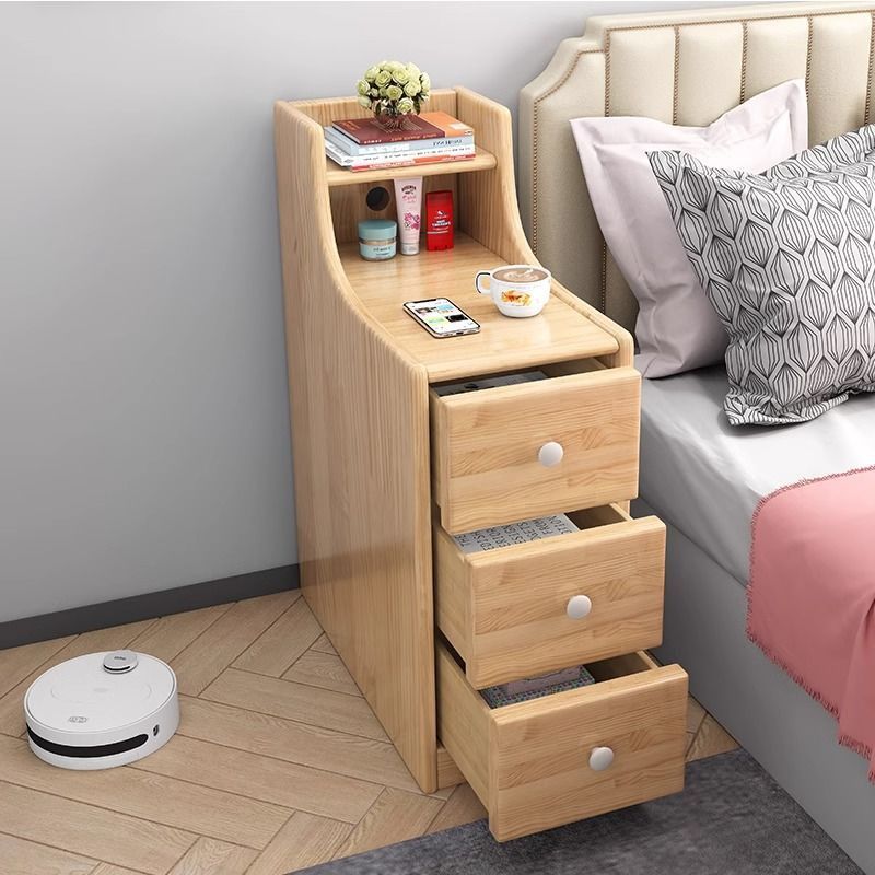 Small Narrow Solid Wood Bedside Table, Simple Design, 20cm Wide, Narrow Cabinet for Modern Bedroom Storage