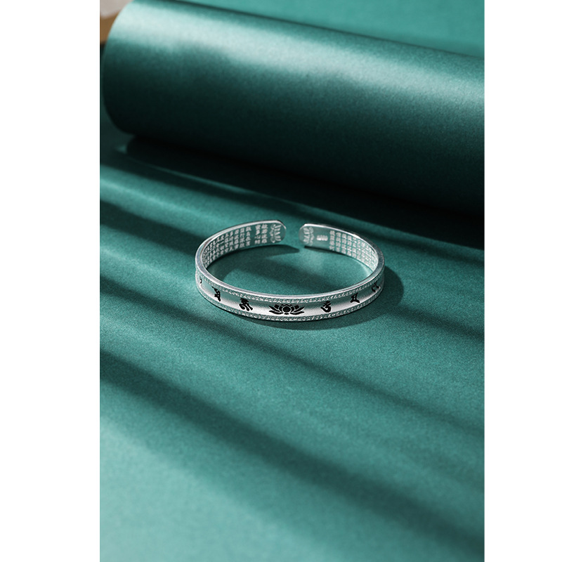 S999 plata pura loto tallado pulsera de plata esterlina para las mujeres estilo étnico retro temperamento amplia superficie sólida madre estilo pulsera de plata