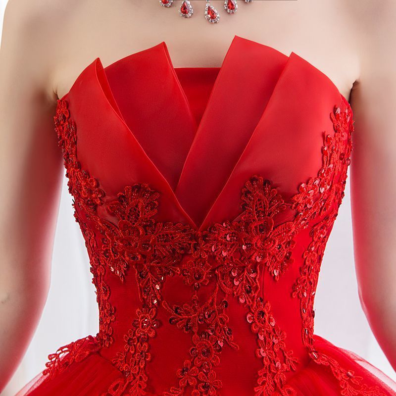 Robe de mariée 2025, nouveau modèle, rouge, princesse, top tube, style coréen, taille haute, confectionnée en usine._voghion.com