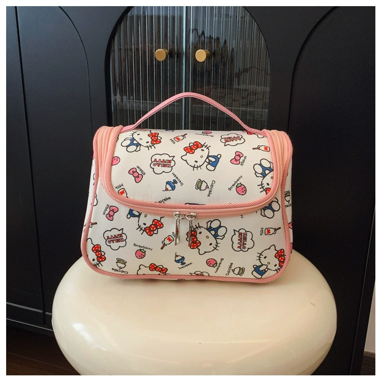 Cosmetic bag Hello Kitty handheld universal, large capacious storage, printed design