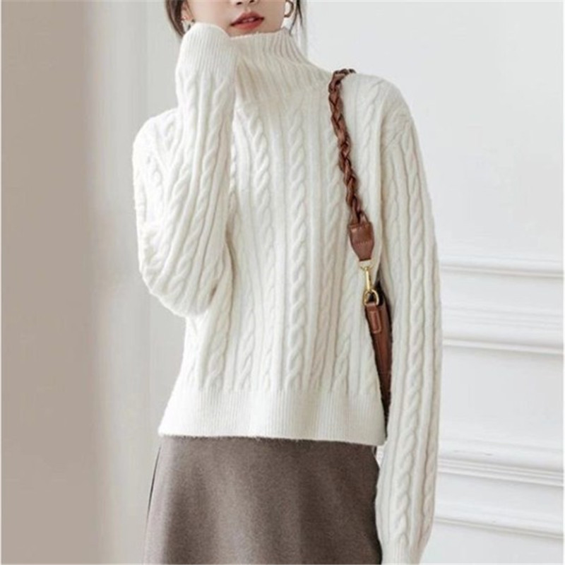 高领毛衣女2024年秋冬新款加厚宽松短款针织衫外穿内搭打底衫上衣