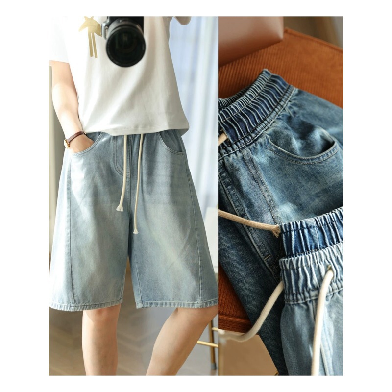 Bermuda Shorts! Casual and Stylish All-Cotton Denim Loose A-Line Wide-Leg Five-Point Pants for Women, Summer H052218