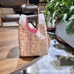 かわいい 2025 新しいキャンバスハンドバッグ手首女の子通勤ハンドバッグポータブル外出弁当ハンドバッグ
