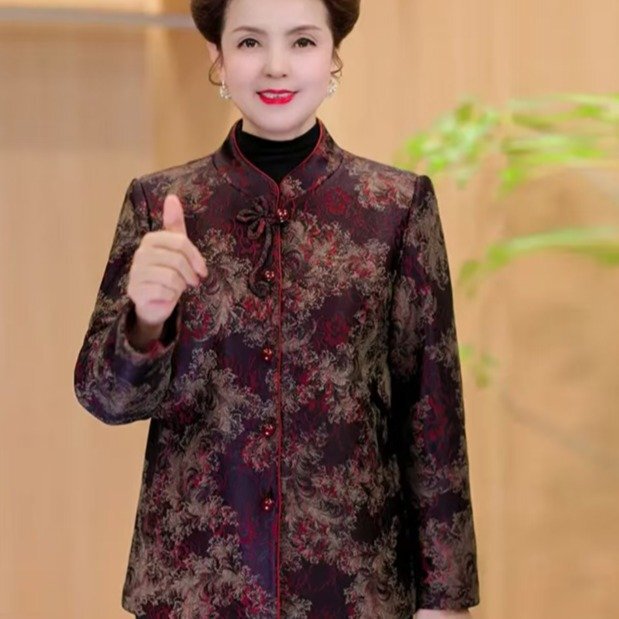 中老年人女装春秋立领外套老太太衣服宽松上衣妈妈装洋气过年褂子|undefined