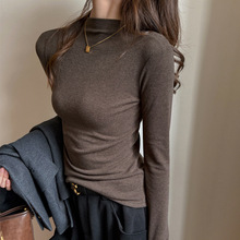 天丝莱赛尔秋冬长袖打底衫女士内搭美式基础款正肩t恤可外穿上衣