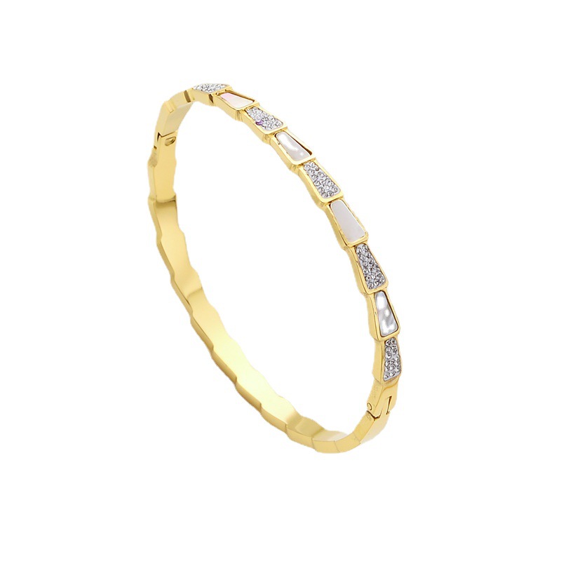 Personalidad de moda transfronteriza aleatoria pulsera de hueso de serpiente temperamento ligero lujoso viento micro-pantalón joyería pulsera de hoja de ventilador de piedra