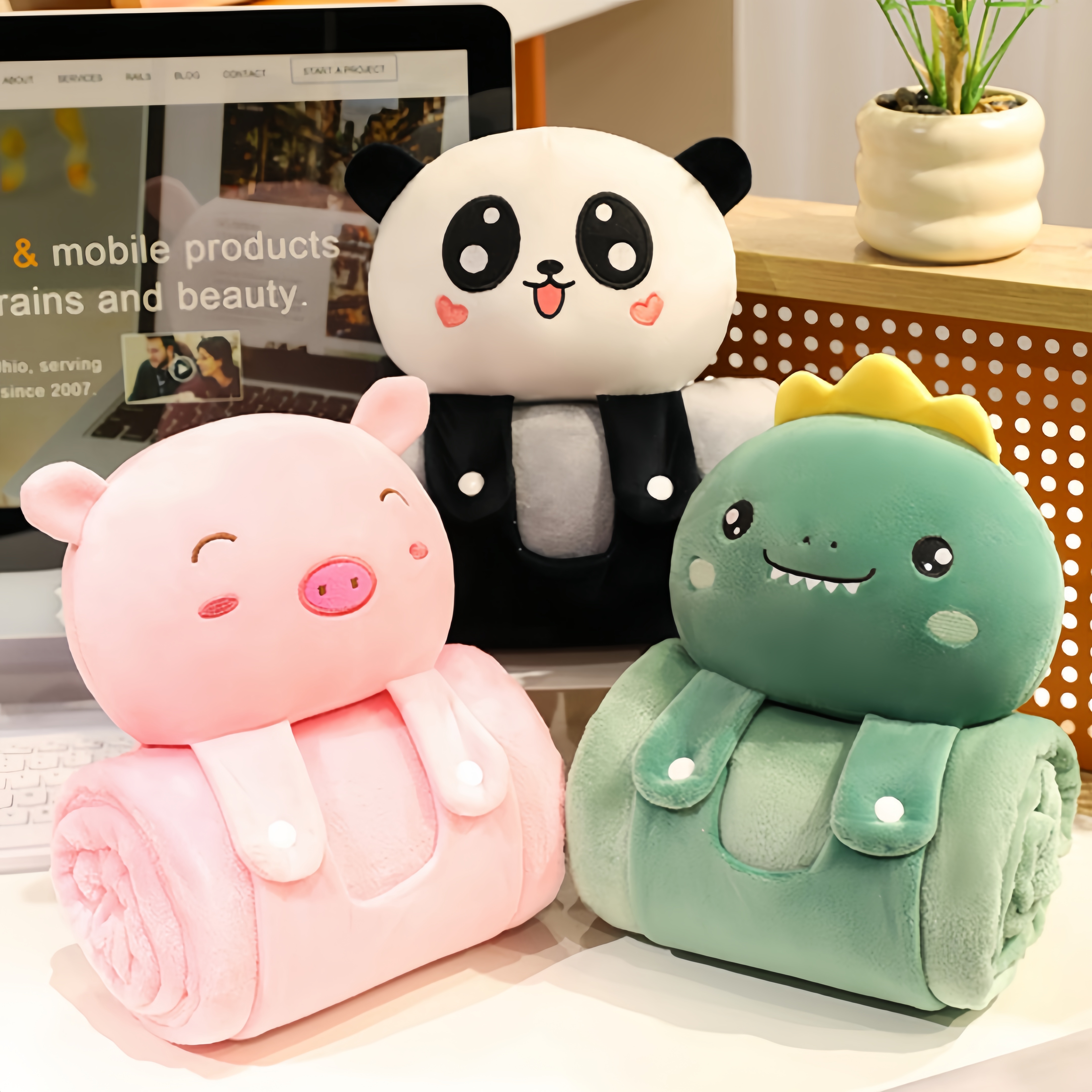 Bebés de dibujos animados encantadores muñecas de animales con mantas muñecas de peluche 2 en 1 para niños y niñas siesta almohada mantas