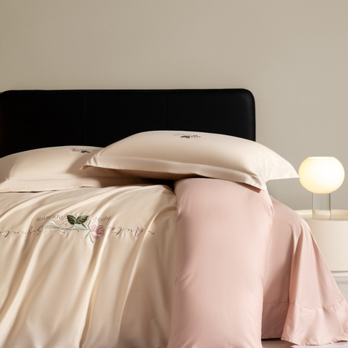 Light luxury Category A maternal and infant grade pure cotton long-staple cotton four-piece set pure cotton embroidered sheets, fitted sheets, quilt covers, bedding 4