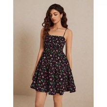 亚马逊跨境欧美时尚新款女装优雅风复古性感吊带波点潮流连衣裙女