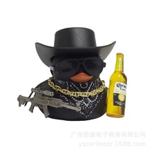 炫酷牛仔系列口水巾小黄鸭装饰摆件墨镜金链枪汽车摆件跨境专供