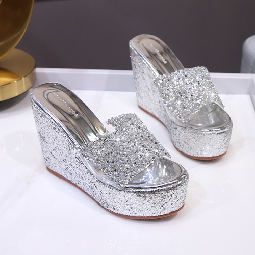 Fish Mouth Super High Heel Women's Sandals 2020 Summer New Sequin Fashion Catwalk Wedge Fashion Casual Women's Shoes