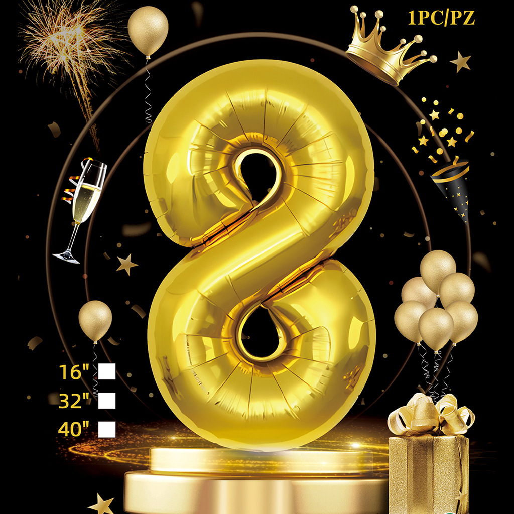 Empaquetado de tarjeta de papel independiente digital de cumpleaños dorado de 32 pulgadas Versión estadounidense Decoración de fiesta Película de aluminio Papel de aluminio Decoración de escena de globo