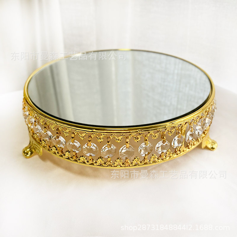 Venta al por mayor de estilo europeo de cristal redondo plato de fruta plato de pastel de alto aspecto bandeja de postre decoración de mesa de boda accesorios