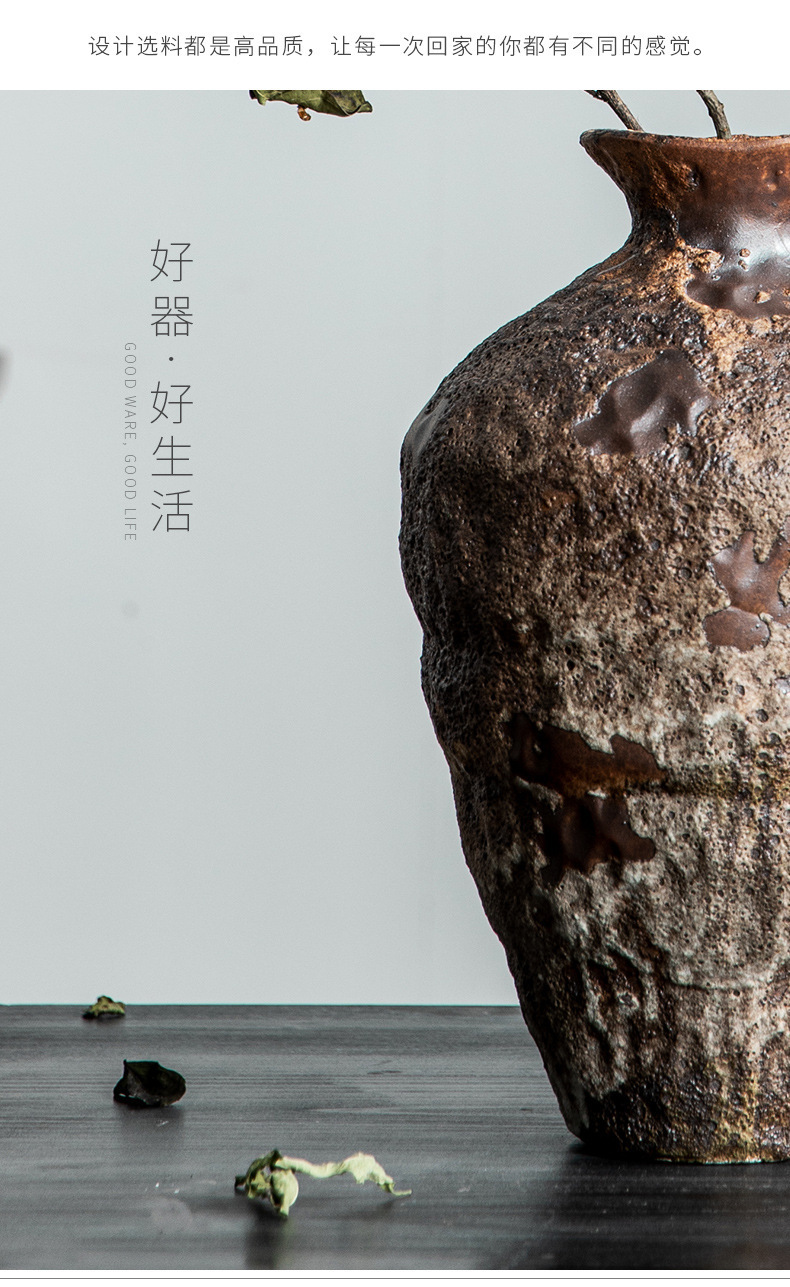 景德镇复古怀旧陶瓷花瓶侘寂风禅意摆件插花民宿酒店手工大粗陶罐-阿里巴巴