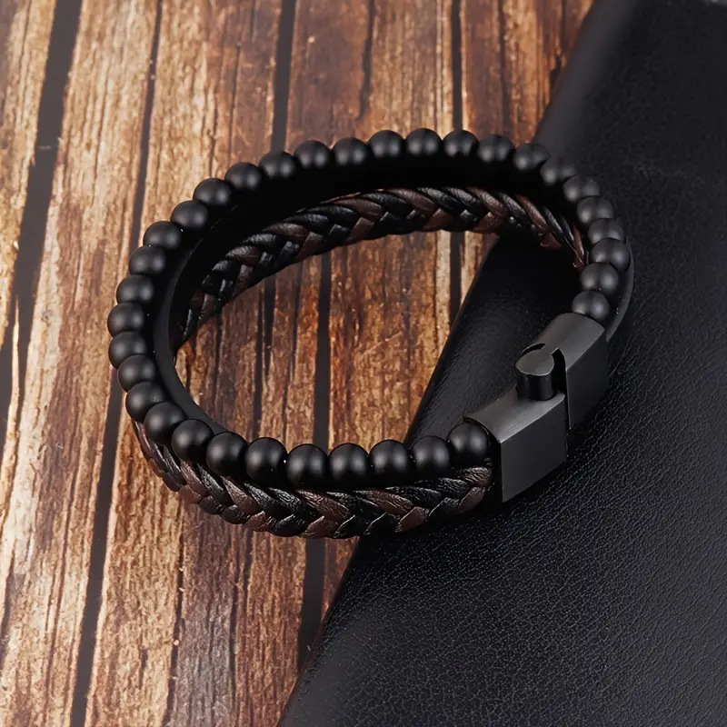 Hot-Selling Natural Volcanic Stone Multi-Layer Men's Leather Woven Bracelet Manufacturer Wholesale_voghion.com