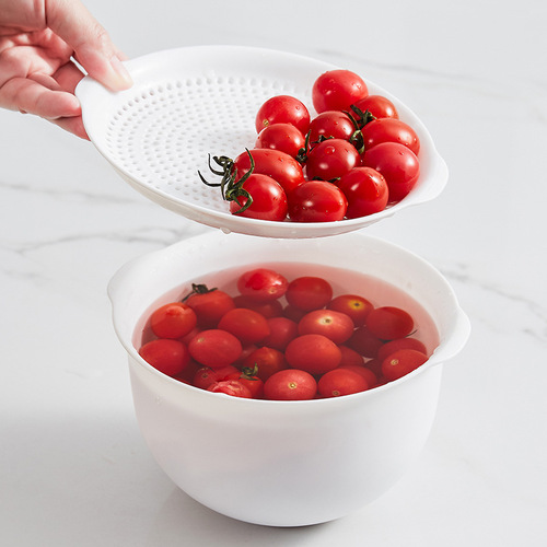 Kitchen double-layer drain basket with lid food-grade fruit and vegetable drain basket household large vegetable washing basket rice basket storage basket