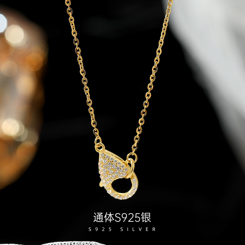 925純銀滿鑽龍蝦扣項鍊女小眾ins個性潮疊戴吊墜鎖骨鏈氣質百搭新